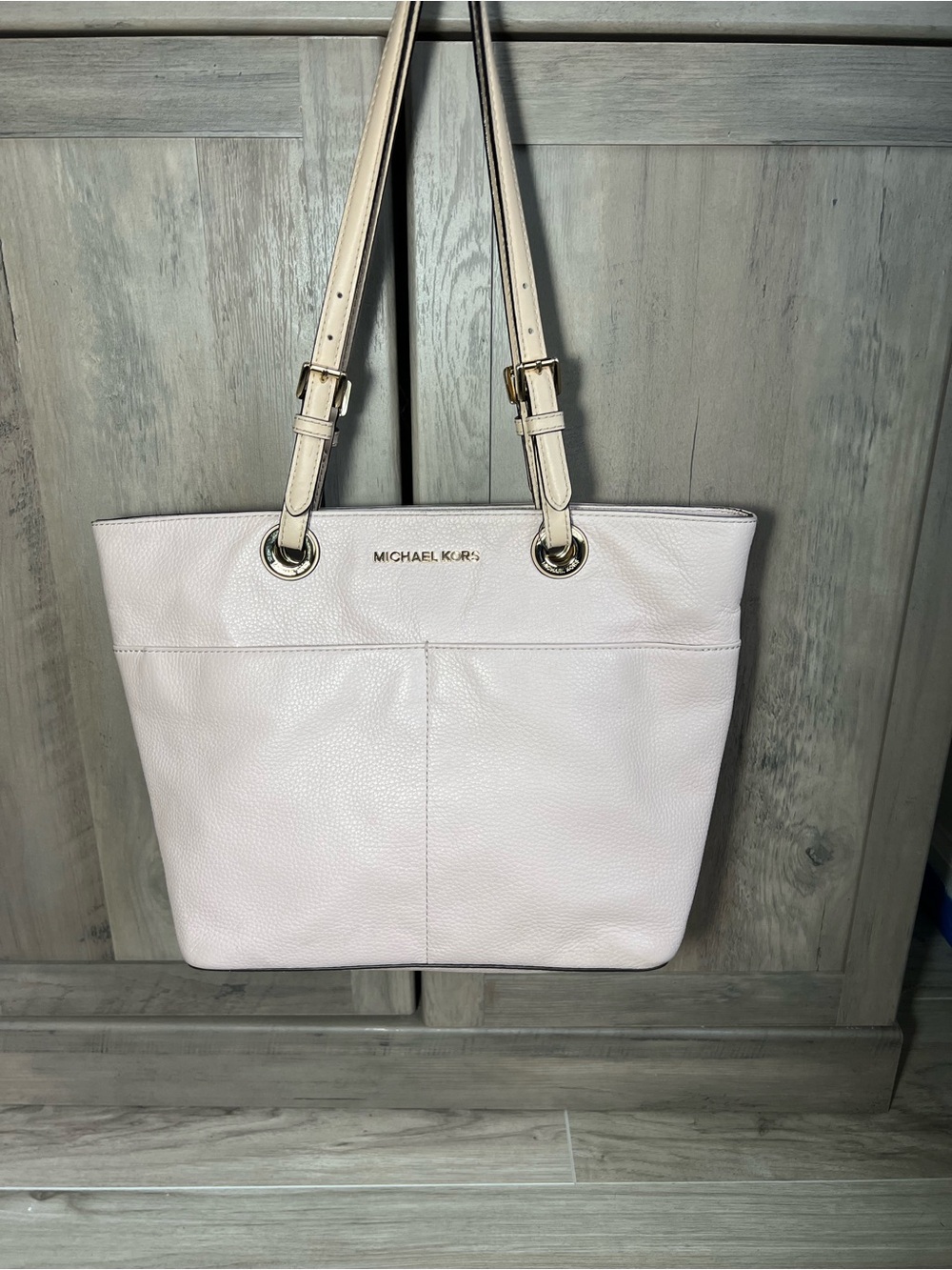 Michael Kors Pale Pink Leather Tote with Gold Hardware